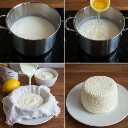 Domowy ser z 1 litra mleka, połówki cytryny i 1 jogurtu